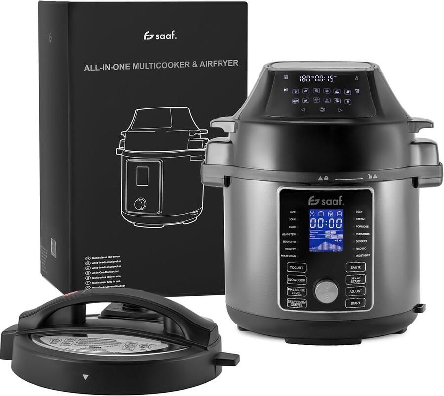 Multicooker met Airfryer 15-in-1 Keukenapparaat 24 Programma s Slowcooker Rijstkoker Stomer & Snelkookpan 6L Inclusief Accessoires