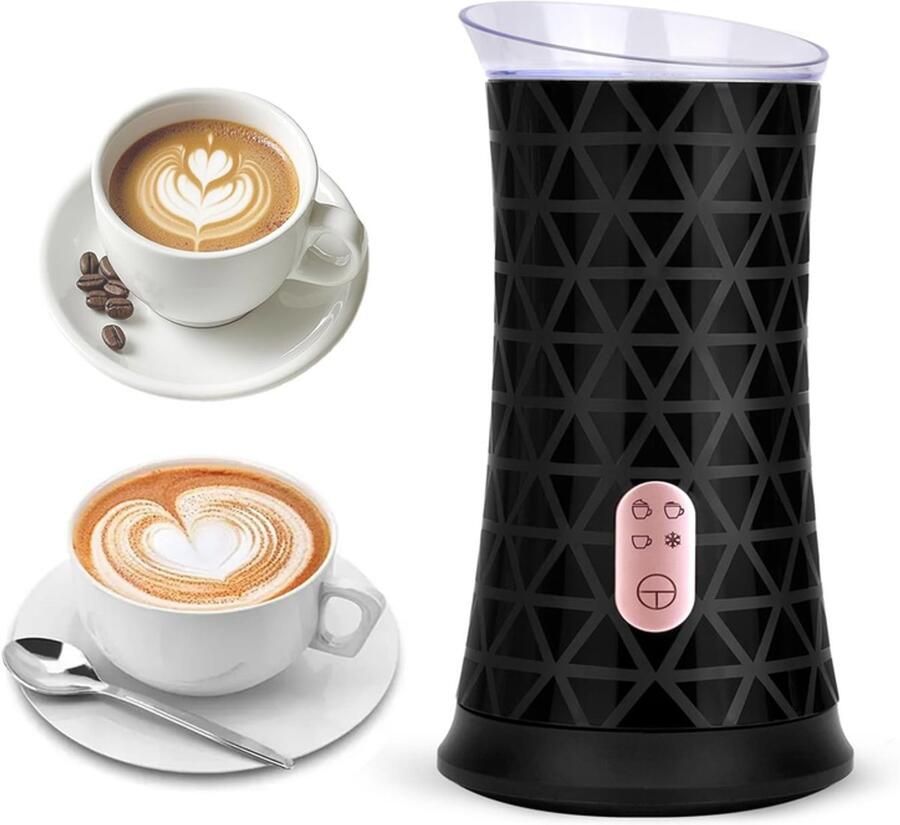 Multifunctional Electric Milk Frother 4-in-1 Professionele Zwarte Melkopschuimer voor Koude en Warme Dranken 430ml Capaciteit Automatische Uitschakeling Geschikt voor Cappuccino Latte Macchiato met 3 Opzetstukken