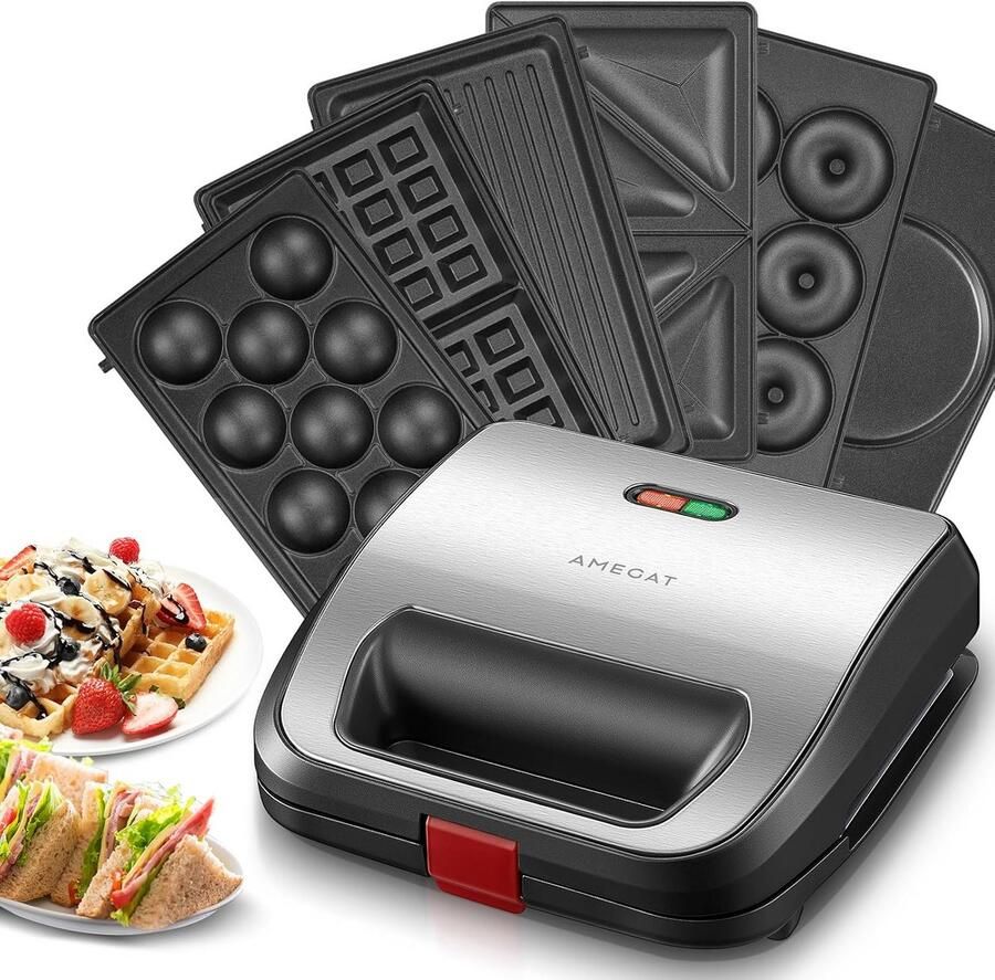 Multifunctioneel 6-in-1 Wafelijzer & Contactgrill met Antiaanbakplaten