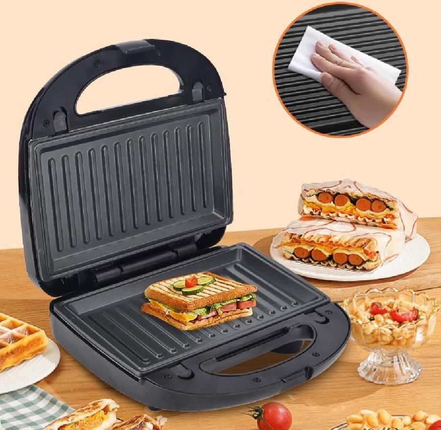 Multifunctioneel Keukenapparaat 8-in-1 Grill Snelle Snacks Maken 8 Verwisselbare Platen 750 Watt Zwart