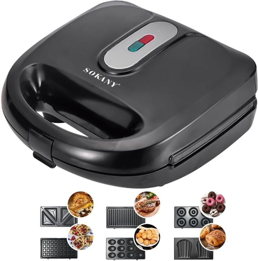 Multifunctioneel Keukenapparaat Zwart 6-in-1 Met Antiaanbaklaag Voor Snacks en Grillgerechten