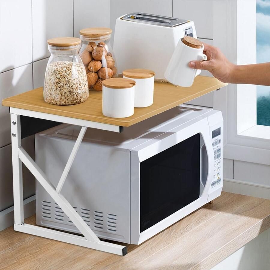 Multifunctioneel Magnetronrek met 2 Planken Keukenopbergrek voor Oven Stevig & Snel Montage