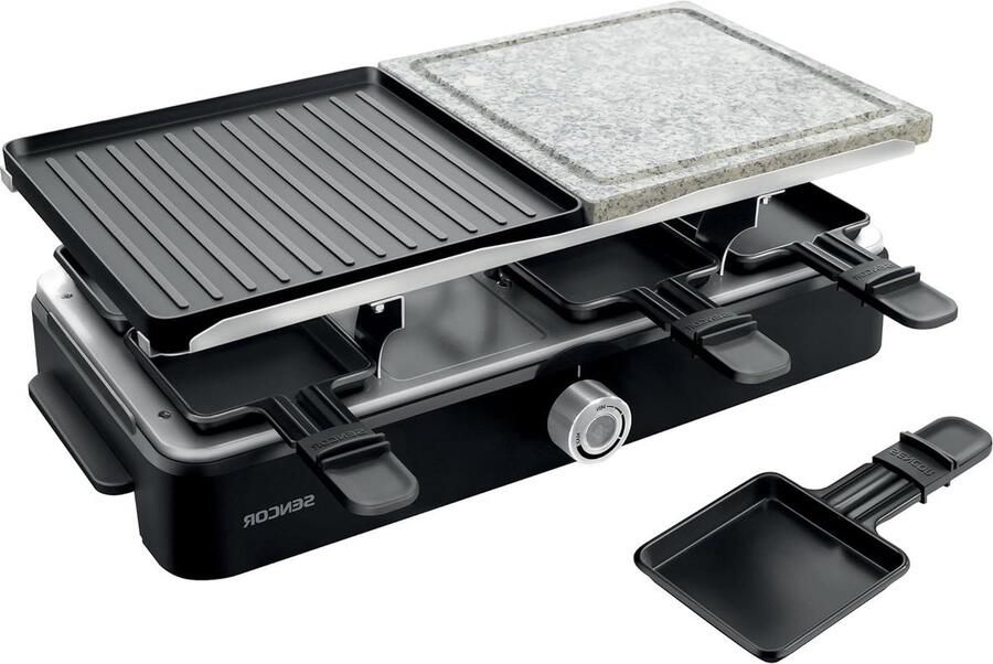 Multifunctioneel Raclette Apparaat Grill Plaat Gezellig Eten 2-in-1 Design 8 Personen Zwart