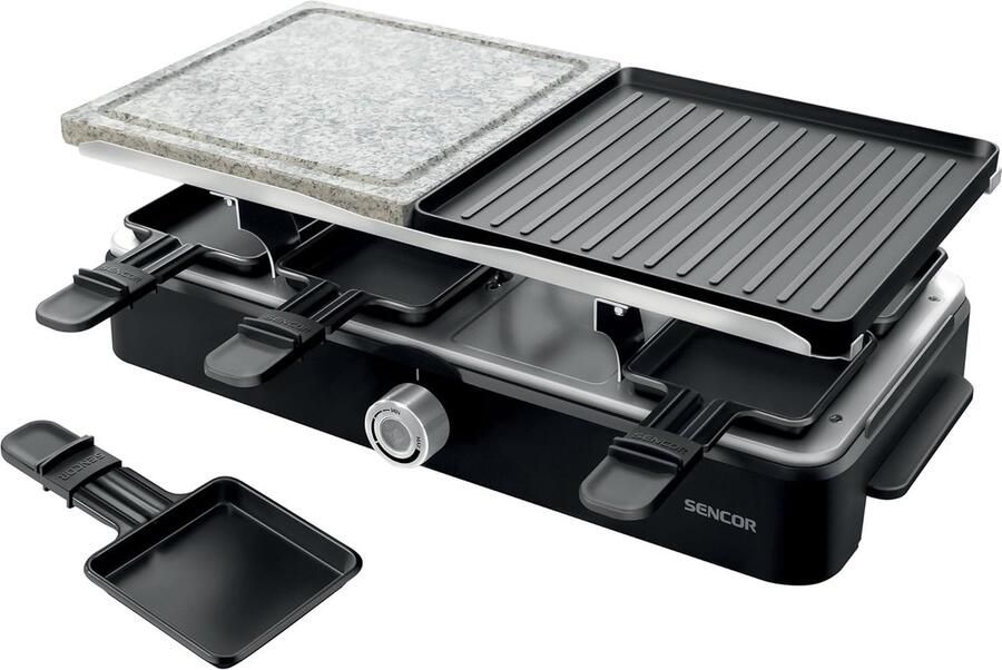 Multifunctioneel Raclette Apparaat Elektrisch Grillen Gezellig Eten 2-in-1 Grill en Steen Voor 8 Personen Zwart
