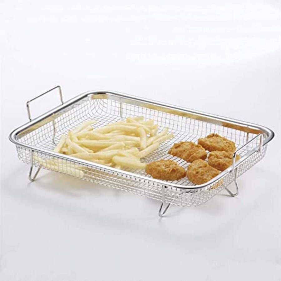 Multifunctioneel Roestvrijstalen Grillmand Bakmand voor Friet en Grillen (30 x 22 x 5 cm)