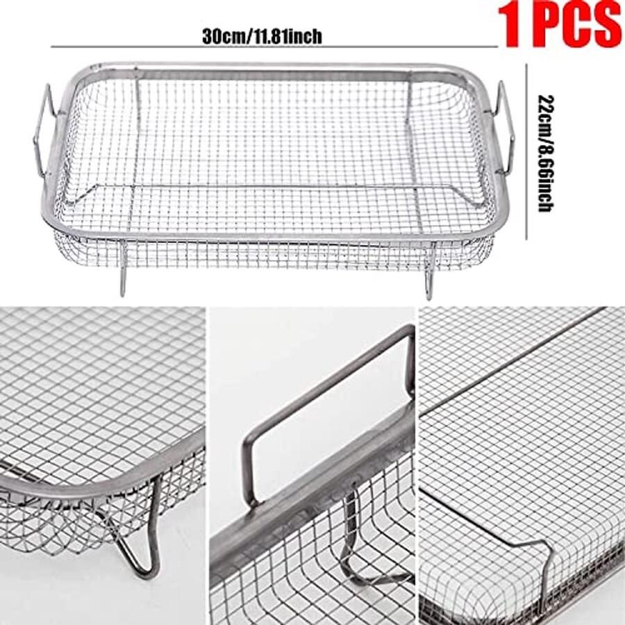 Multifunctioneel Roestvrijstalen Grillmand Bakmand voor Friet en Grillen (30 x 22 x 5 cm) - Foto 1