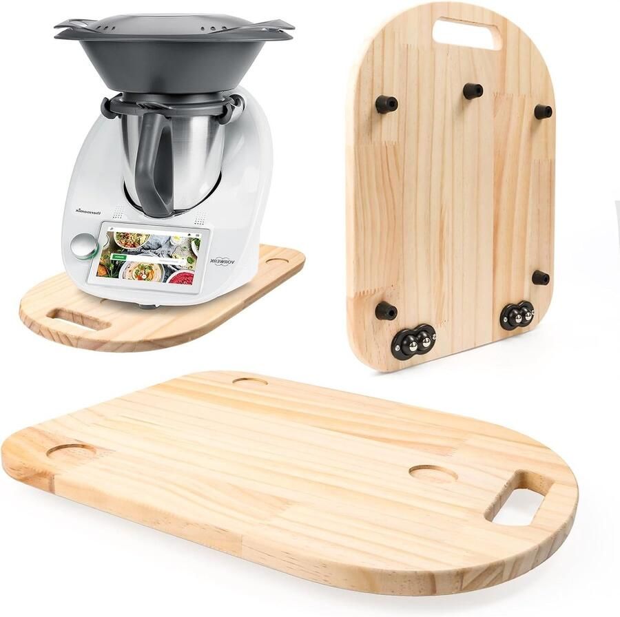 Multifunctioneel schuifbord voor keukenmachines met wielen ideaal voor Thermomix en andere apparaten houtmateriaal