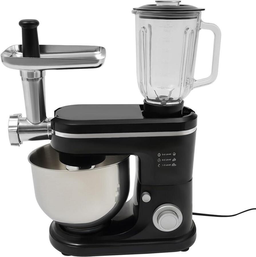 Multifunctionele 3-in-1 Keukenmachine 1500W met 6+1 Snelheden en Roestvrijstalen Kom