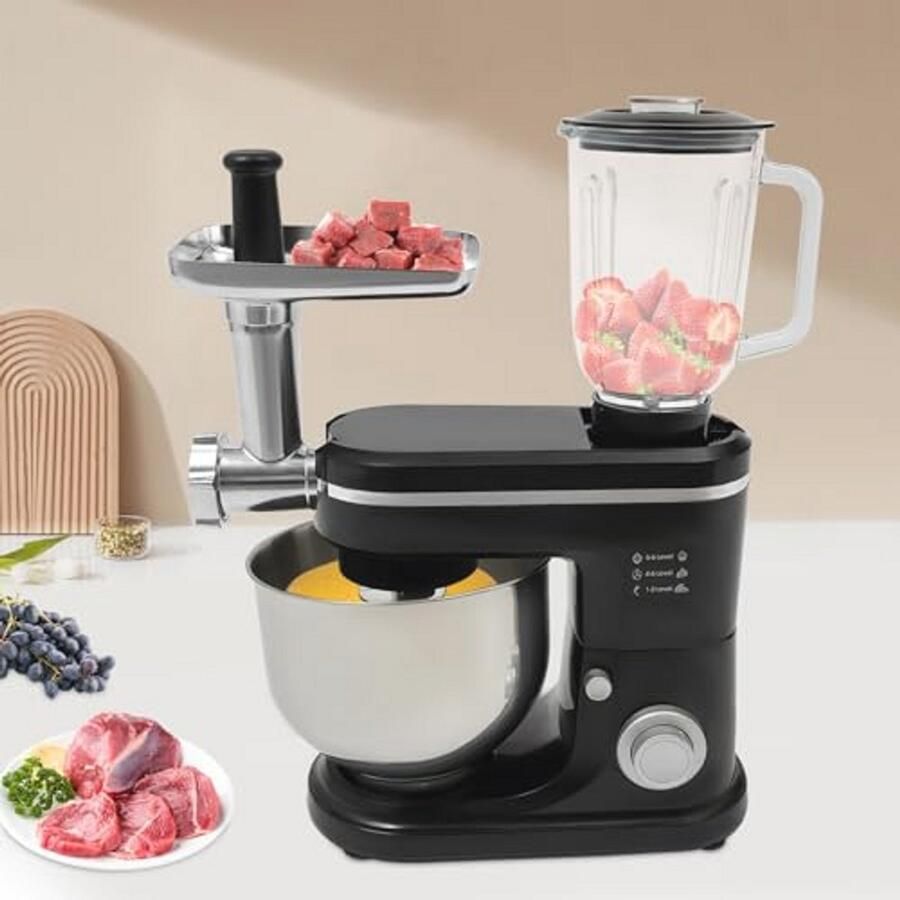 Multifunctionele 3-in-1 Keukenmachine 1500W met 6+1 Snelheden en Roestvrijstalen Kom