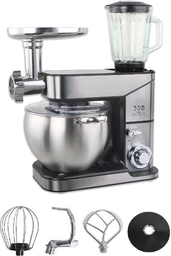 Multifunctionele 3-in-1 Keukenrobot met Hakmolen Blender en Kneedmachine 2000W 12L Grijs