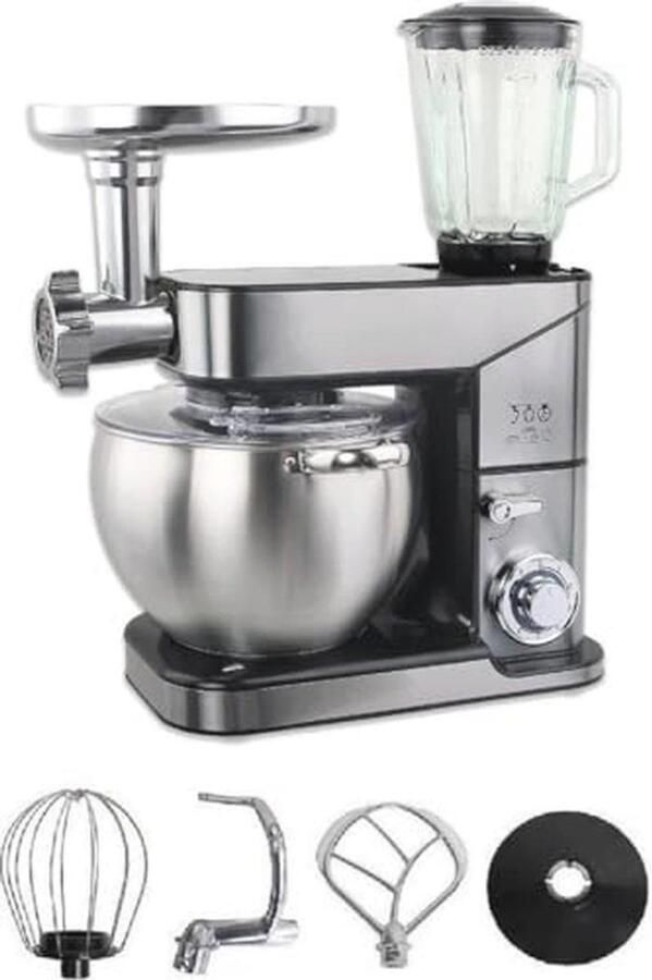 Multifunctionele 3-in-1 Keukenrobot met Hakmolen Blender en Kneedmachine 2000W 12L Grijs
