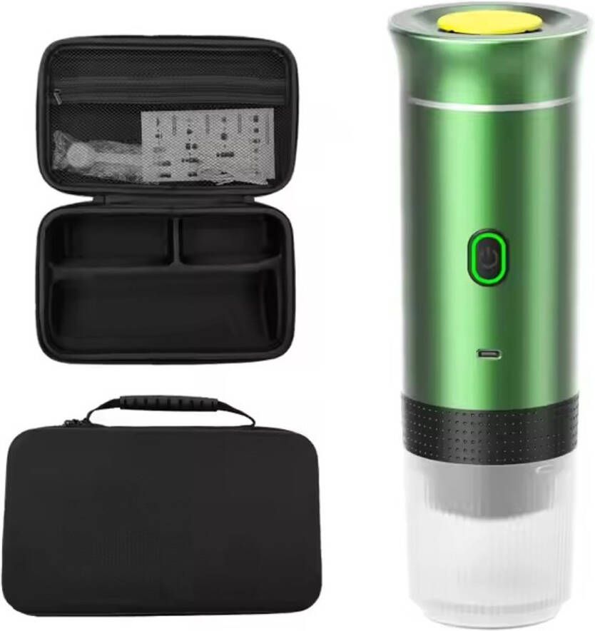 Nova Loom Draagbare Espressomachine inclusief Travelbag en houder voor auto thuis en camping Multifunctionele 3-in-1 draagbare elektrische reiskoffieapparaat Capsule cups en Poeder Groen draadloos makkelijk oplaadbaar
