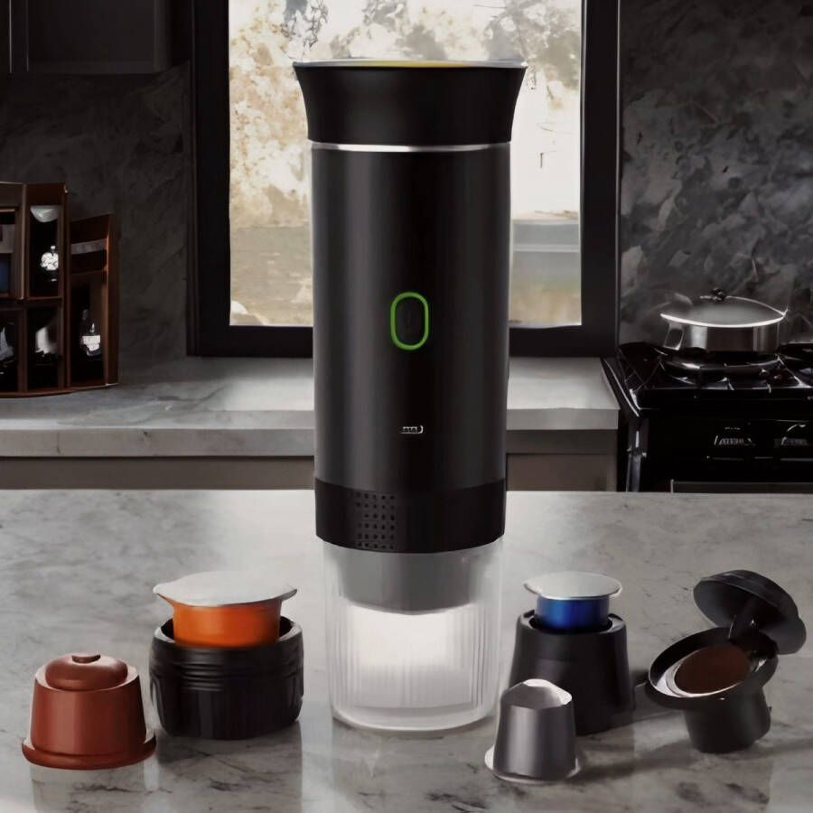 Nova Loom Draagbaar Espressomachine Pro inclusief Travelbag en houder voor auto thuis en camping Multifunctionele 3-in-1 draagbare elektrische reiskoffieapparaat Capsule cups en Poeder Zwart draadloos makkelijk oplaadbaar - Foto 3
