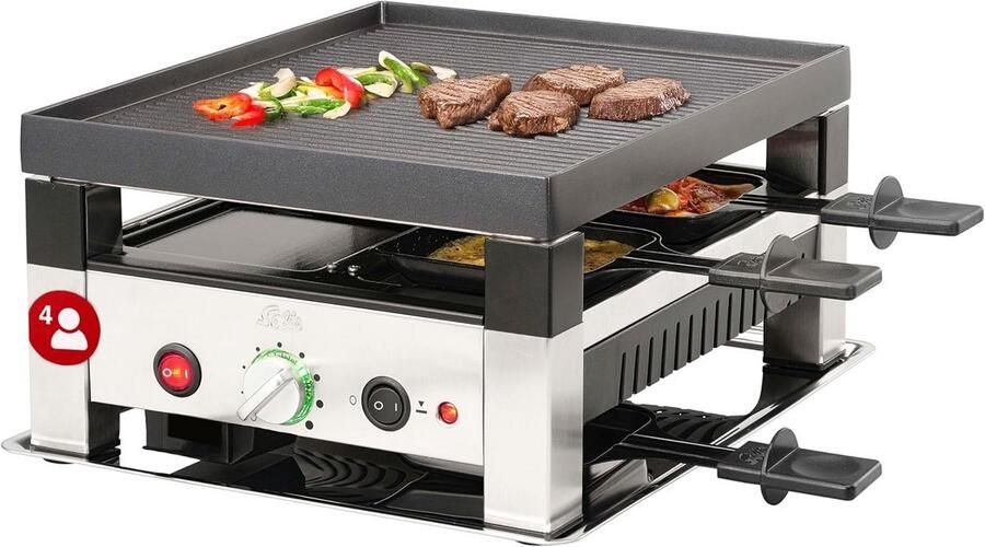 Multifunctionele 5-in-1 Tafelgrill en Raclette voor 4 Personen Stoom Grill Pizza & Crêpes