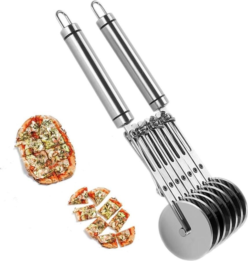 Multifunctionele 7-Wiel Pizza Snijder van RVS met Handvat voor Gemakkelijk Snijden van Pizza Lasagne en Pasta in Keuken en Pizzeria's