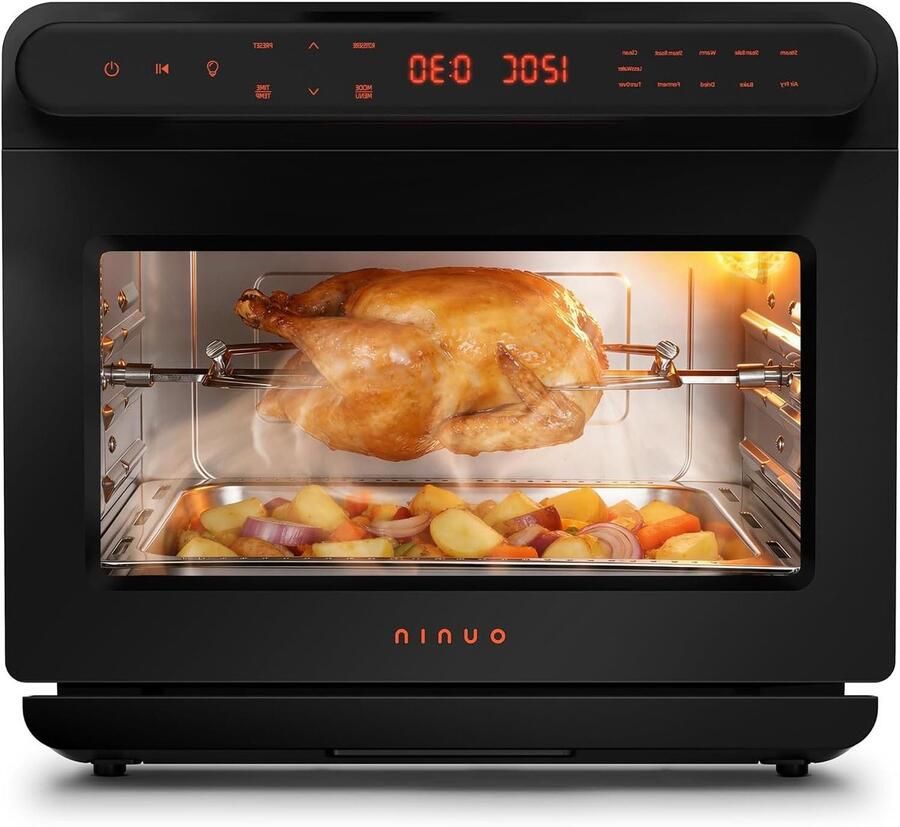 Multifunctionele Airfryer Oven Heteluchtfriteuse Mini-oven Gezond Koken Stoom en Hetelucht 12 Liter Zwart