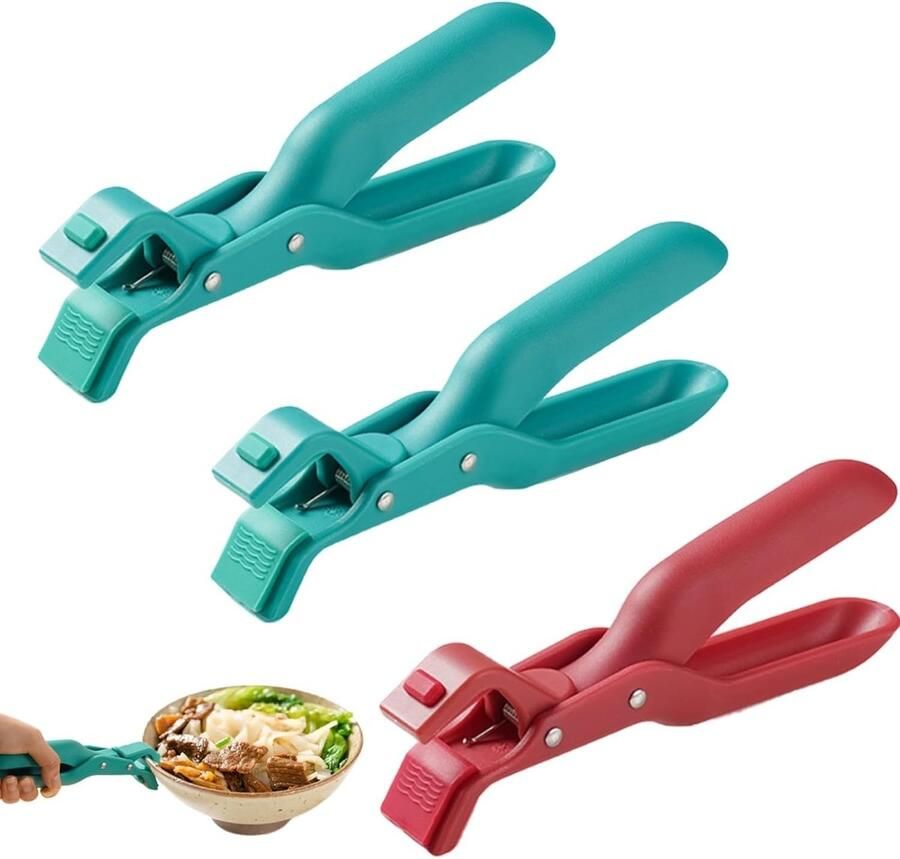 Multifunctionele Antislip Komhouder Clip 3 Stuks Hittebestendige Klem voor Pannen Borden en Pizza's (Rood en Groen 19 x 4 cm)