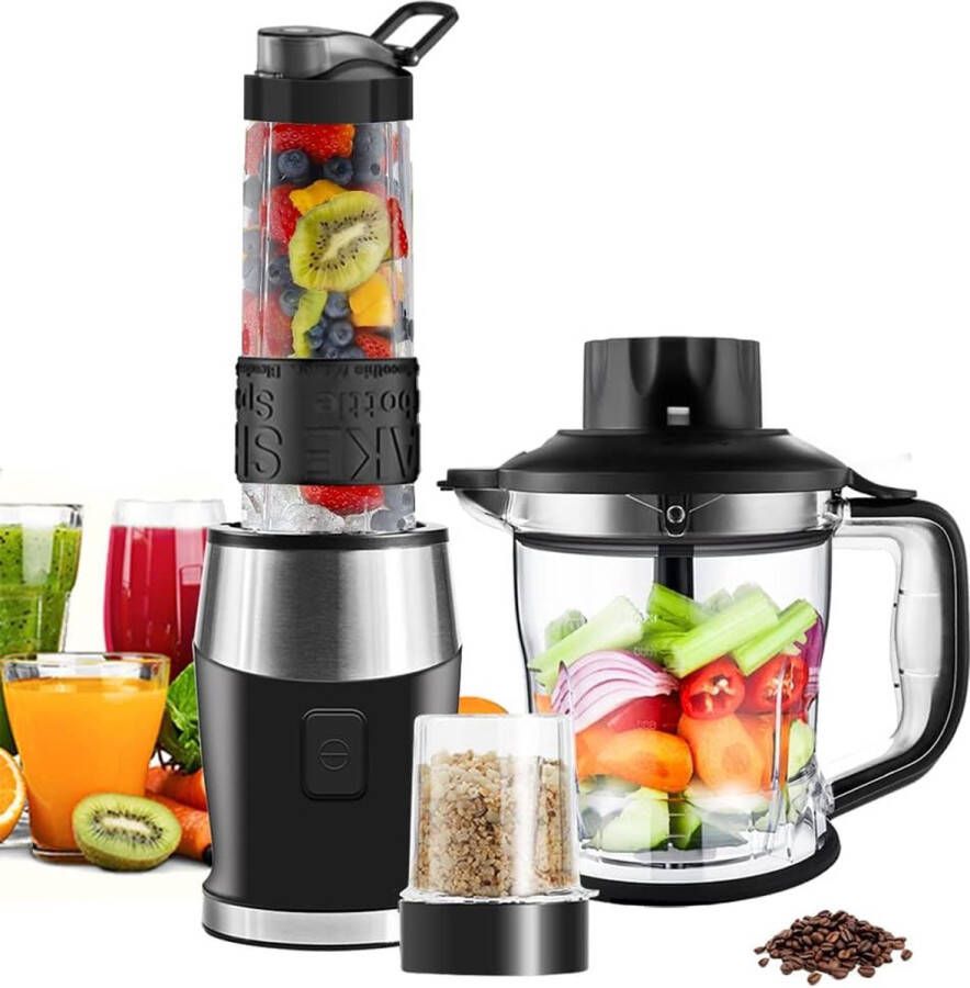 Multifunctionele Blender & Smoothiemaker – 700W Staande Mixer met Vleeshakmolen IJscrusher & BPA-vrije Tritan Sportfles (570 ml) – Smoothiemixer & Koffiemolen in Eén