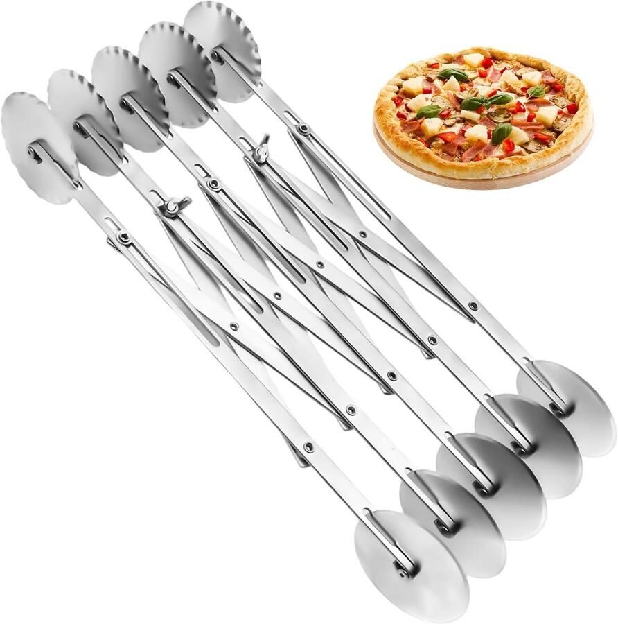 Multifunctionele Deegsnijder met 5 Wielen en Dubbelzijdig Ontwerp voor Pizza Fondant en Bladerdeeg