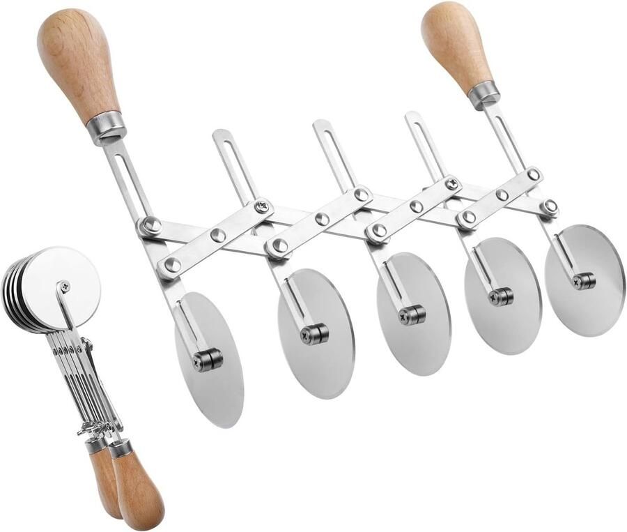 Multifunctionele Deegsnijder met Houten Handvat Verstelbare Breedte voor Pizza Brood en Taart (5 Wielen)
