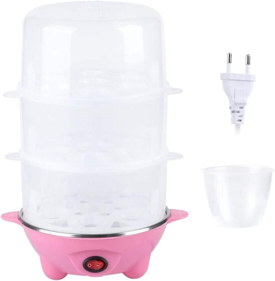 Multifunctionele Eierkoker Keukenapparaat Stomer Ontbijt Bereiden Roestvrijstalen Verwarmingsplaat 3 Niveaus Roze
