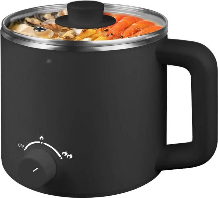 Multifunctionele Elektrische Hot Pot – Pan 1 6 liter Draagbare Snelkoker voor Soep Ramen Pasta Havervlokken Eieren Krachtig 250W 600W Antiaanbaklaag Compact Zwart Ontwerp