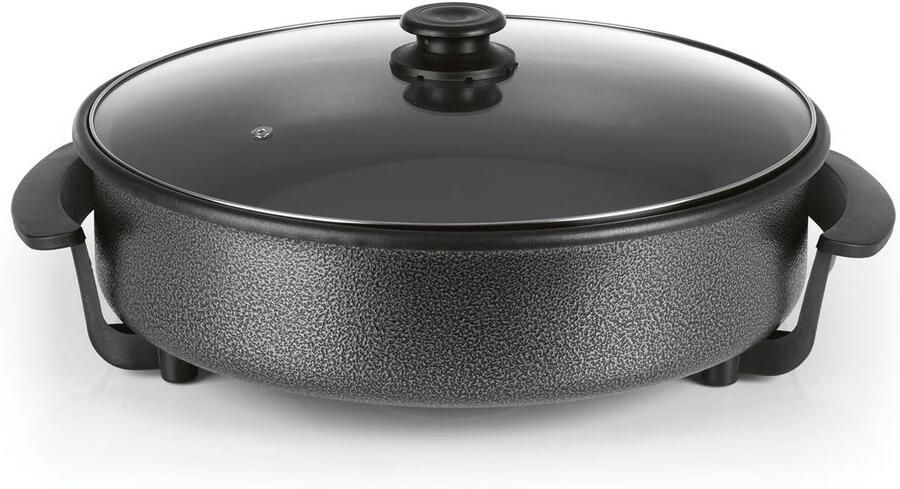Multifunctionele elektrische pan 40cm met thermostaat en glazen deksel XXL volume ideaal voor paella stoofschotels en wokgerechten 1500W roestvrij staal