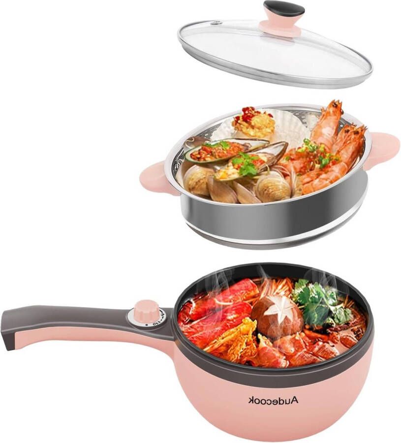 Multifunctionele elektrische pan met stoomkoker 20 cm antiaanbaklaag roze