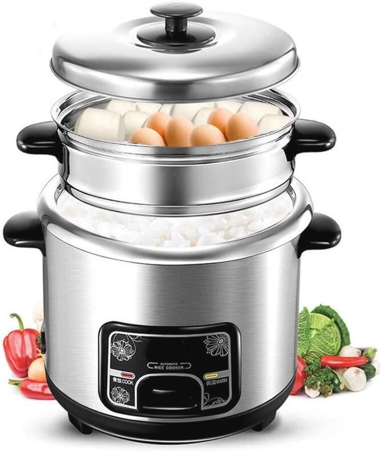 Elektrische Rijstkoker met Non-stick Functie Multifunctionele Roestvrijstalen Stoomkoker voor Pap en Dumplings Capaciteit 2L