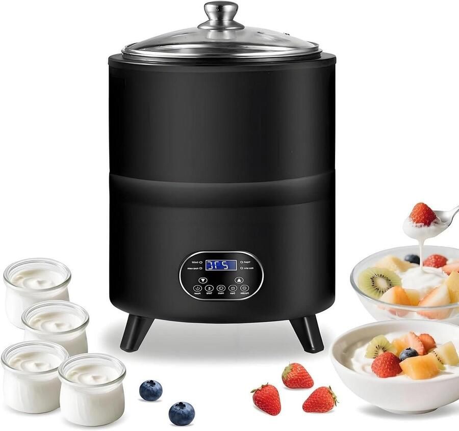 Multifunctionele Elektrische Yogurtmaker Commerciële Yogurtmaker Van Rvs Met Tijd- En Temperatuurregeling Led Touchscreen Voor Fruitsalade Desem Natto Zoete Rijstwijn En Meer(Black 12L)