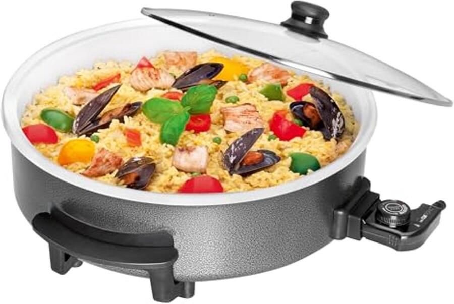 Multifunctionele Feestpan met Keramische Coating Elektrische Pan voor Koken Bakken en Stomen 42 cm Diameter