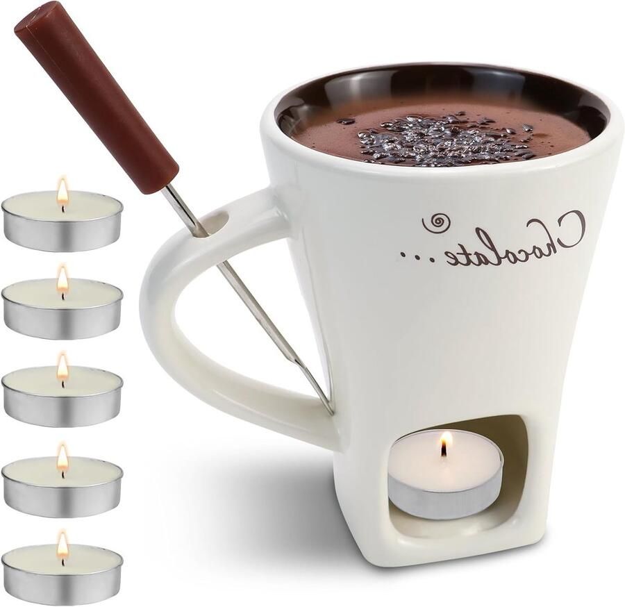 Multifunctionele fondue set voor chocolade en kaas 200ml met vork en theelicht ideaal voor chocolade kaasfondue en desserts