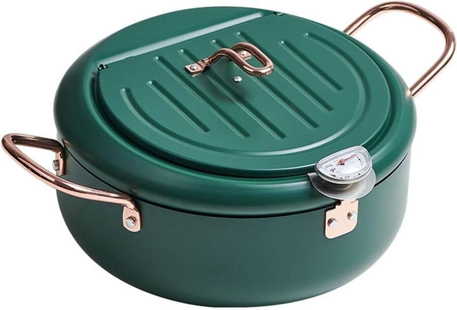 Multifunctionele Frituurpan Frietpan met mandje Lekker Eten Maken Met Nauwkeurige Thermostaat 30x20x12cm Groen