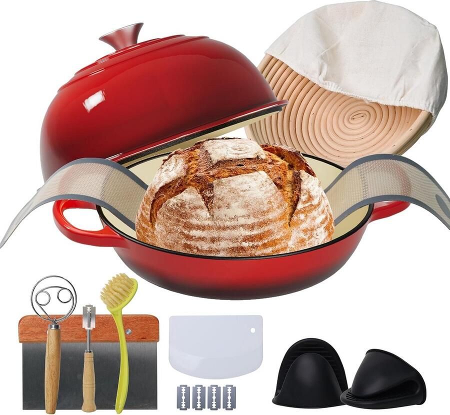 Multifunctionele gietijzeren broodoven met deksel en accessoires 6 kwart