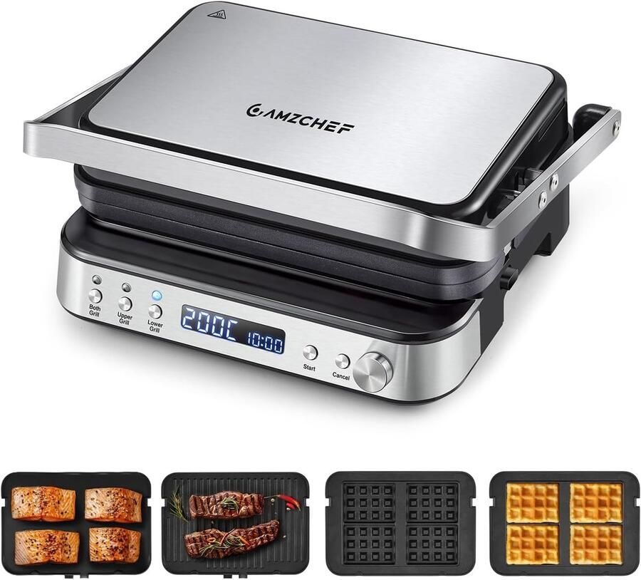Multifunctionele Grill Contactgrill Wafelijzer Snelle Maaltijden 4 Afneembare Platen 34 x 16 x 35 cm
