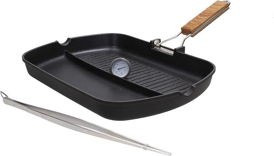 Multifunctionele Grill Pan Set met Inklapbaar Handvat en Thermometer