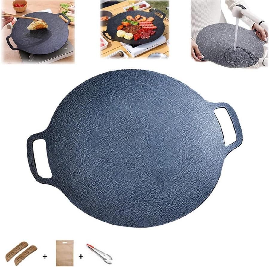 Multifunctionele Grillpan Kookpan Ronde Pan Koken en Braden Medische Steen Anti-aanbaklaag 36 cm Zwart