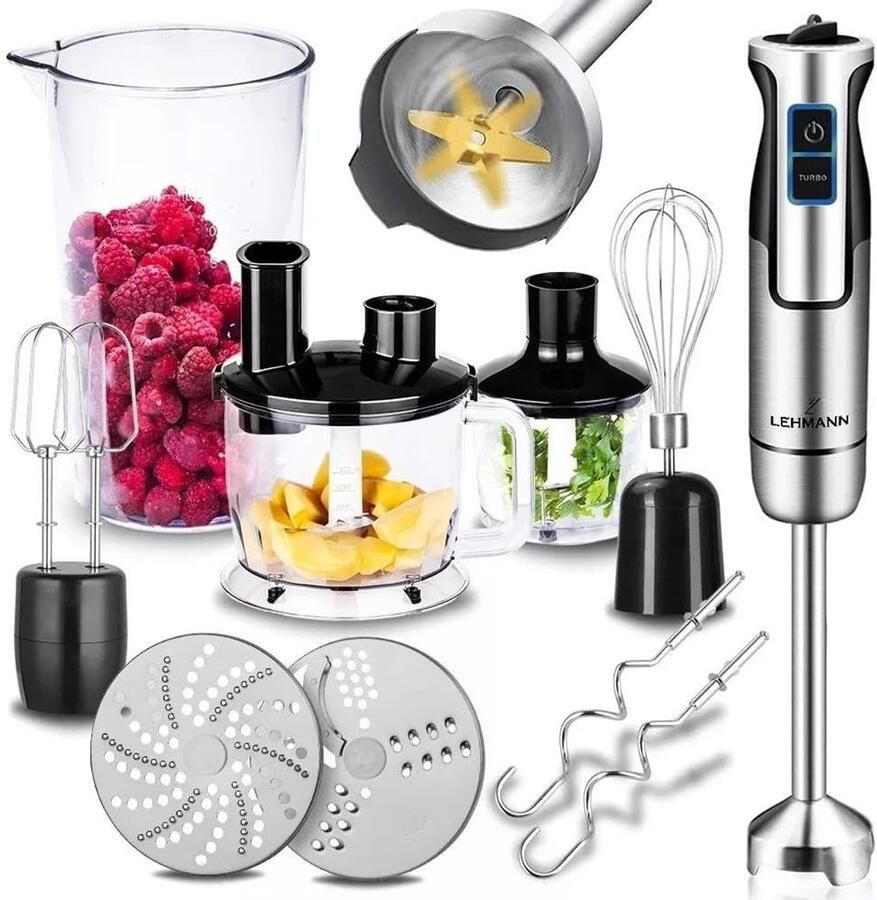 Multifunctionele Handblender Zilver 1200W Vermogen 8 Snelheidsniveaus Voor Koken en Bakken