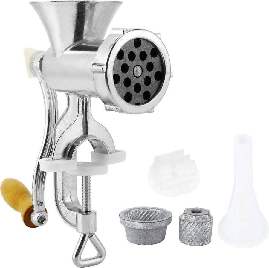 Multifunctionele handmatige vleesmolen kruiden- en pepermolen tafelmontage vertind gegoten staal zilver
