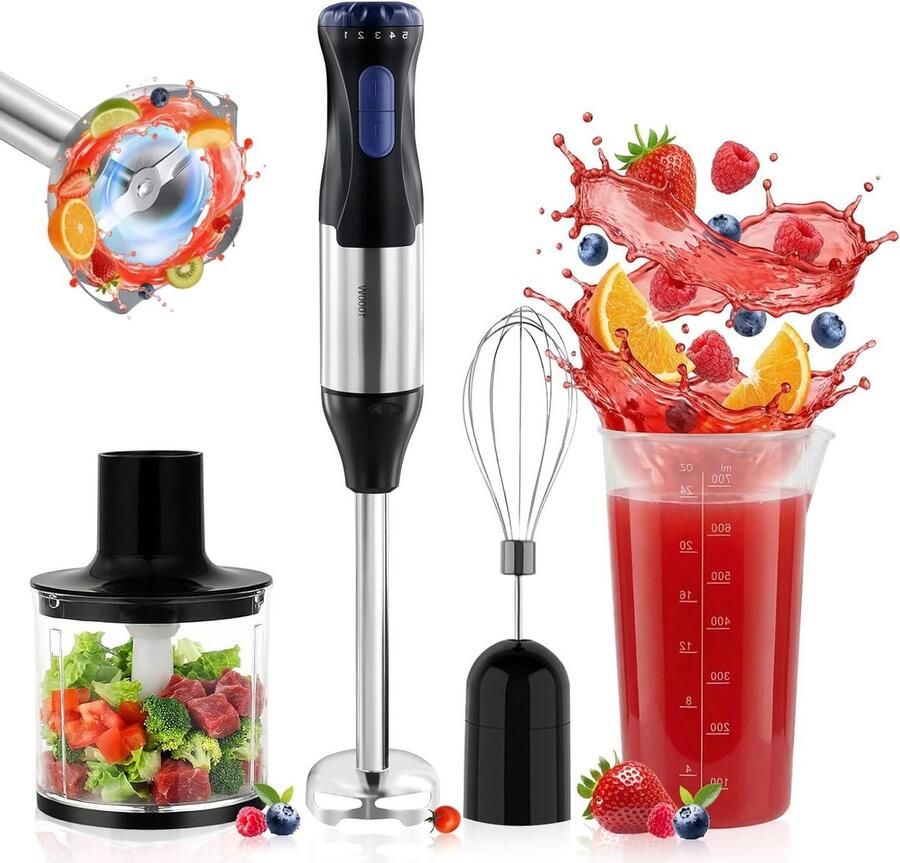Multifunctionele handmixer Keukenstaafmixer Maaltijden bereiden Krachtige 1000W motor 700 ml maatbeker Zwart