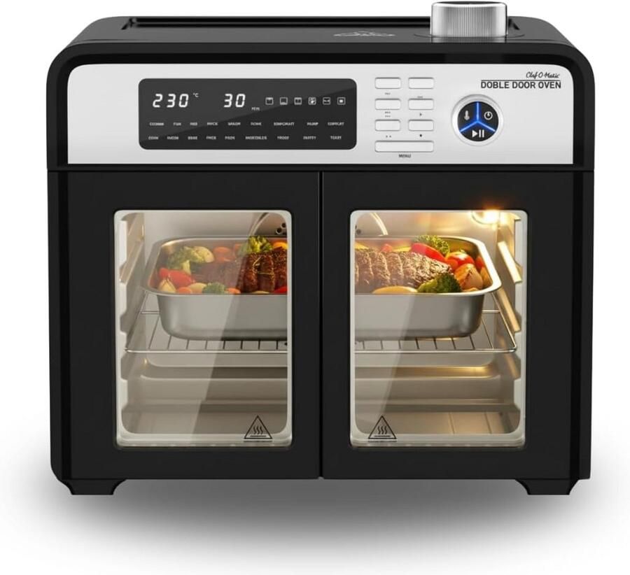Multifunctionele Oven Aanrechtoven Airfryer Veelzijdig Koken Dubbele Deur 28 Liter Zwart