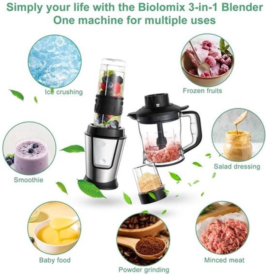Multifunctionele Keukenmachine 3-in-1 Foodprocessor Blender 700W Smoothie Maker Hakmolen Droogmolen Roestvrij Staal BPA-vrije Fles 24.000 RPM