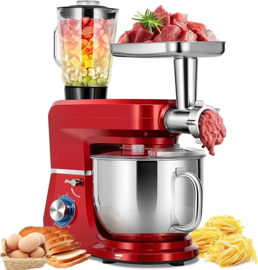 Multifunctionele Keukenmachine Mixer Deegmaker Thuiskoken Mixen Kantelbare Kop 7 Liter Kom Rood