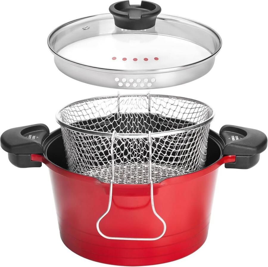 Multifunctionele Kookpan met Antiaanbaklaag 24 cm Rood