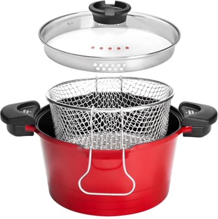 Multifunctionele Kookpan met Antiaanbaklaag 24 cm Rood