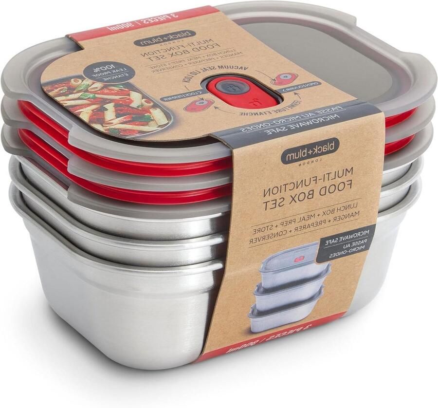 Multifunctionele lunchboxset Voedseldozen Maaltijden meenemen Vacuümverzegeling 3 x 900 ml Roestvrij staal