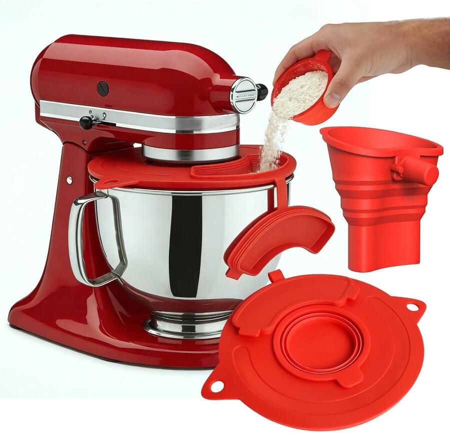 Multifunctionele Mixer Accessoires met Bloem Trechter en Spatbescherming voor Keuken Inclusief Vouwbare Maatbeker en Grote Bloem Trechter