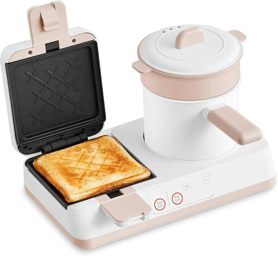 Multifunctionele Ontbijtmachine 4-in-1 Keukenapparaat Snel Ontbijt Maken Compact Ruimtebesparend 35 x 23.5 x 25 cm Wit