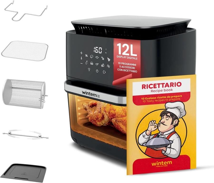 Multifunctionele Oven Heteluchtfriteuse Luchtpan Gezond Koken 10 Liter Capaciteit 36 x 40 cm Zwart
