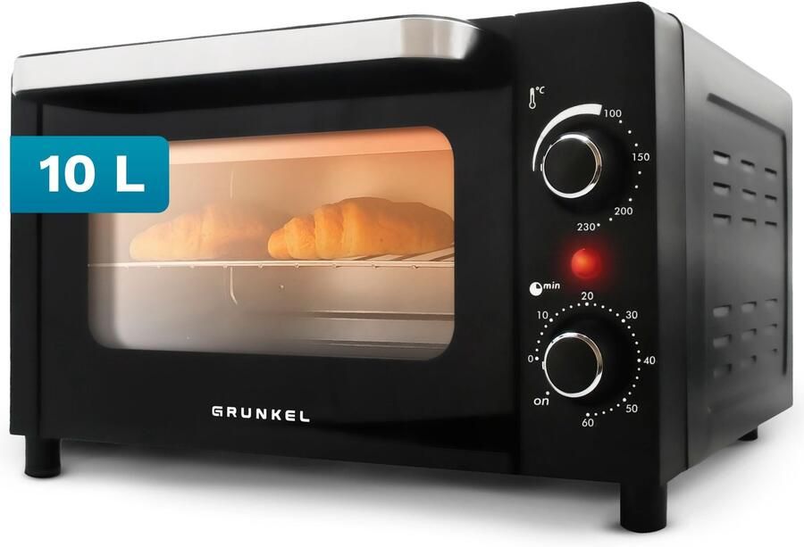 Multifunctionele oven voor het bureau 10 l met 3 verwarmingsfuncties en temperatuurkeuze tot 230 °C timer tot 60 minuten – 800 W (mini)